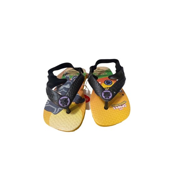 Marvel Wakanda Forever Havaianas Kids Flip Flops Size 5C Black Panther Yellow/Bl - Picture 2 of 5